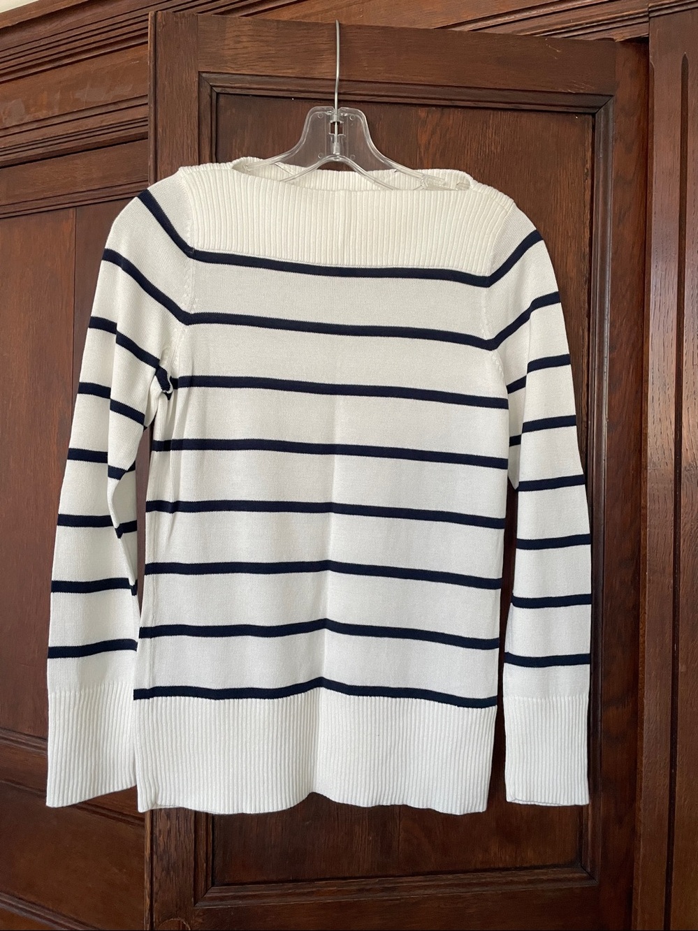 CHAPS Cotton Breton Stripe Boatneck Long Sleeve Sweater Top Navy/White NWOT